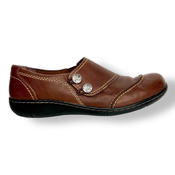 Clarks Brown Leather Ashland Alpine Bendables Slip On 9M - Picture 1 of 8